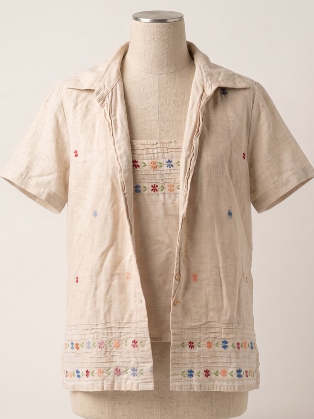 New Directions Embroidered Tank and Shirt Combo Button-up